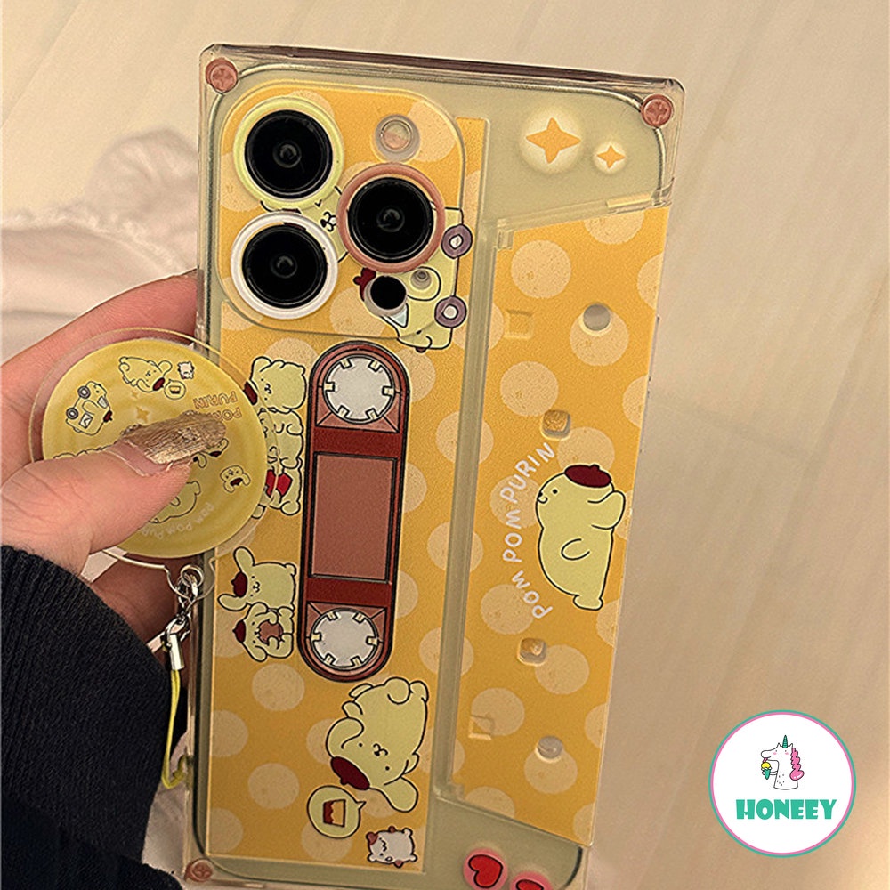 Kartun Sanrio Hello Kitty Cinnamoroll Tape CD Invisible Bracket Dengan Liontin Phone Case Untuk Iphone14 13 12 Pro Max Case iPhone 11tutup Belakang