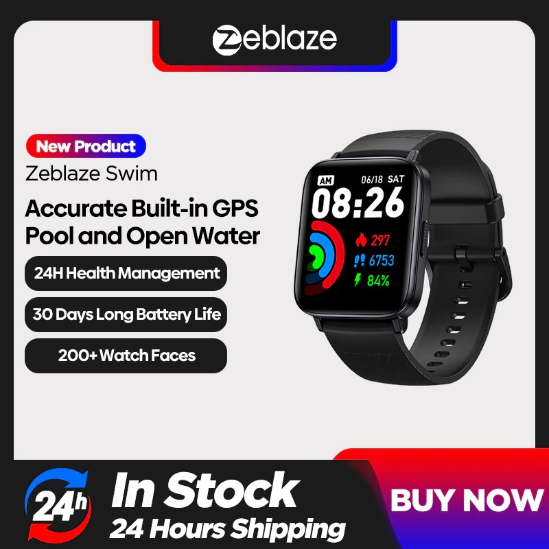 AKN88- ZEBLAZE SWIM Smartwatch Swimming 5 ATM Built In GPS Health Monitor