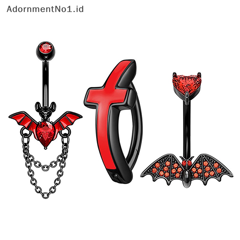 [AdornmentNo1] Gothic ular pusar perhiasan berlapis hitam Spider perut kancing cincin kristal merah zirkon liontin perut cincin untuk hadiah gadis