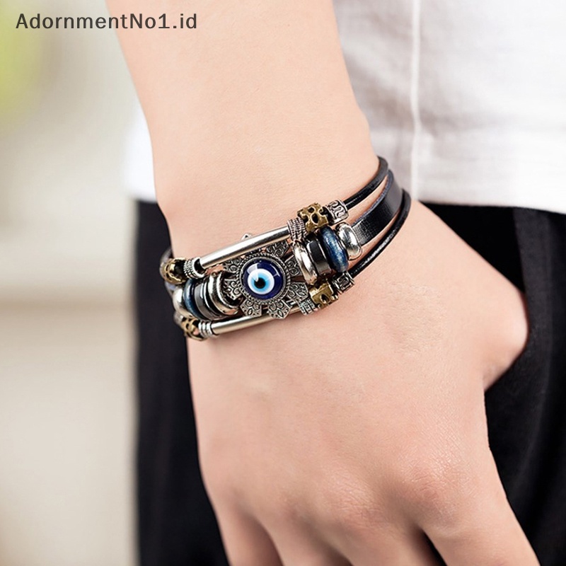 [AdornmentNo1] Turki beruntung mata jahat gelang untuk pria perhiasan aksesoris buatan tangan Multilayer Beaded Black Punk Leather Bracelets untuk wanita