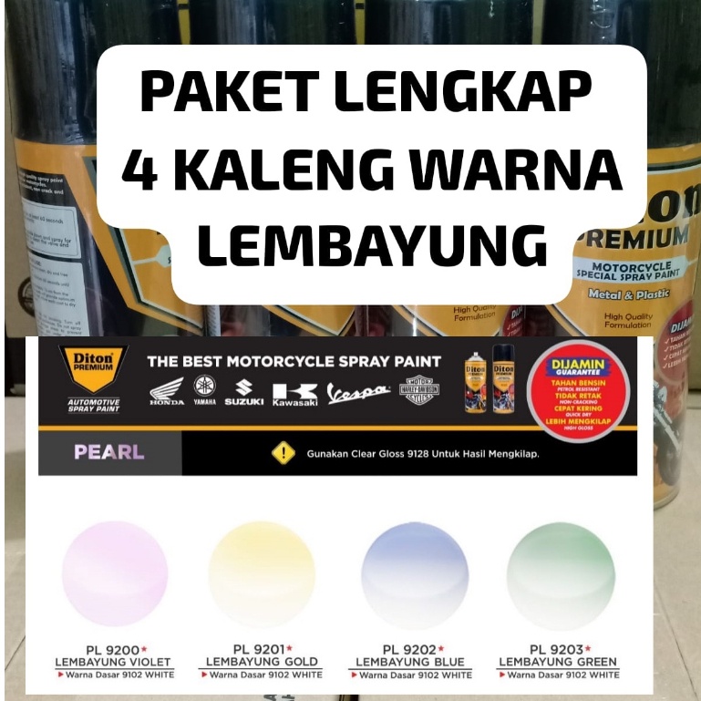 DITON PREMIUM PAKET LENGKAP WARNA LEMBAYUNG 4 PCS Pilok Cat Semprot Lembayung (Epoxy - Dasar Putih - Lembayung - Clear) 4pcs x 400ml