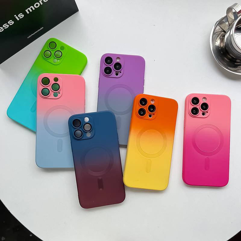 IPHONE Gradient Soft Silicone Untuk Magsafe Magnetic Wireless Charging Case Untuk iPhone13 12 11 Pro MAX Matte Shockproof Cover - Casing Ponsel Untuk iPhone13 iPhone12 iPhone11