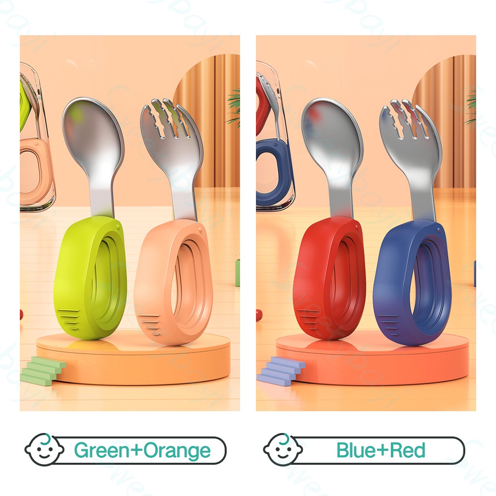 SweetyBayi Sendok bayi anak stainless set Training spoon sendok garpu bayi silikon