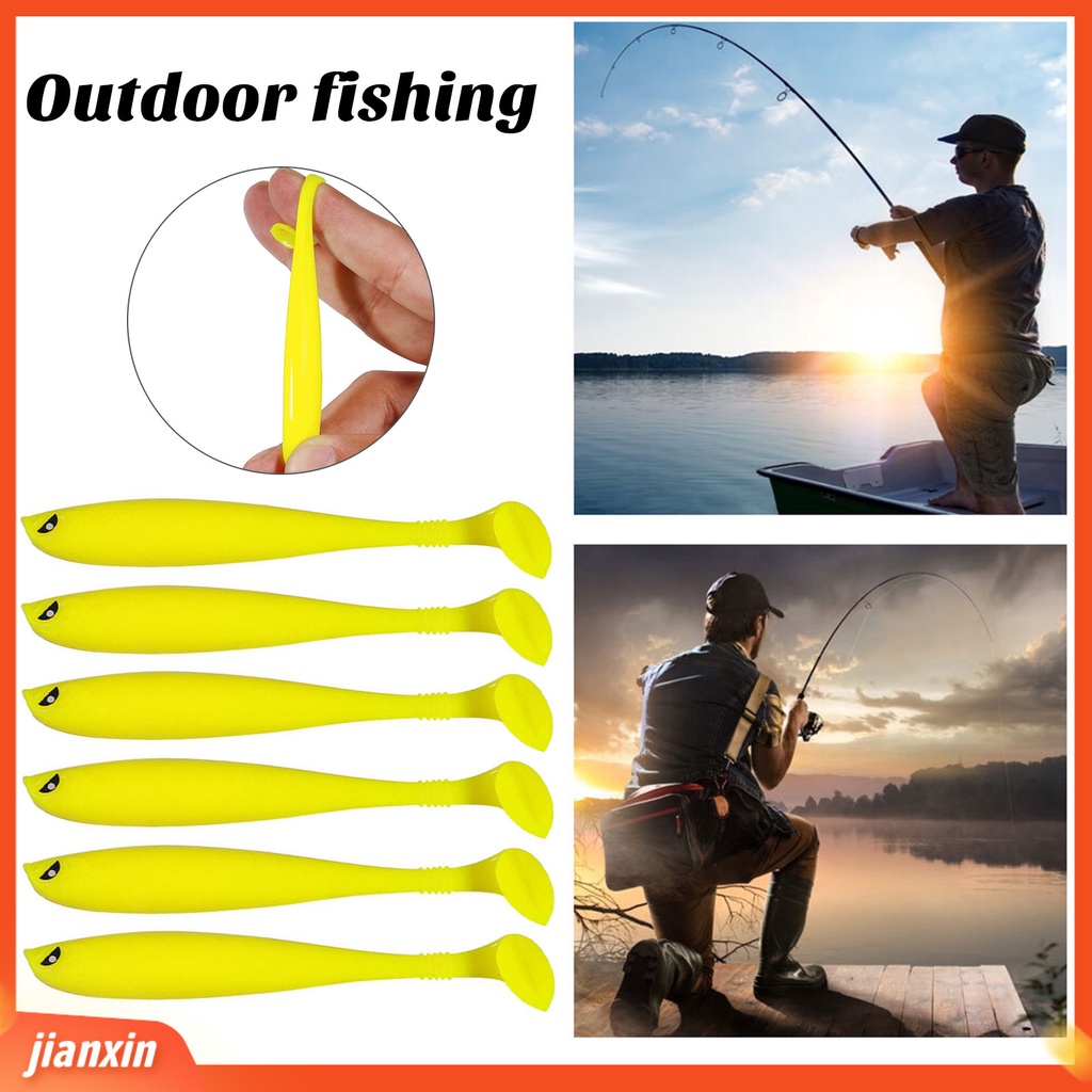 (In Stock) 6 Pcs Umpan Pancing Warna Terang Sangat Simulasi Ketangguhan Tinggi Fleksibel T-tail Desain Air Asin Air Tawar Umpan Buatan Umpan Lembut Perlengkapan Memancing