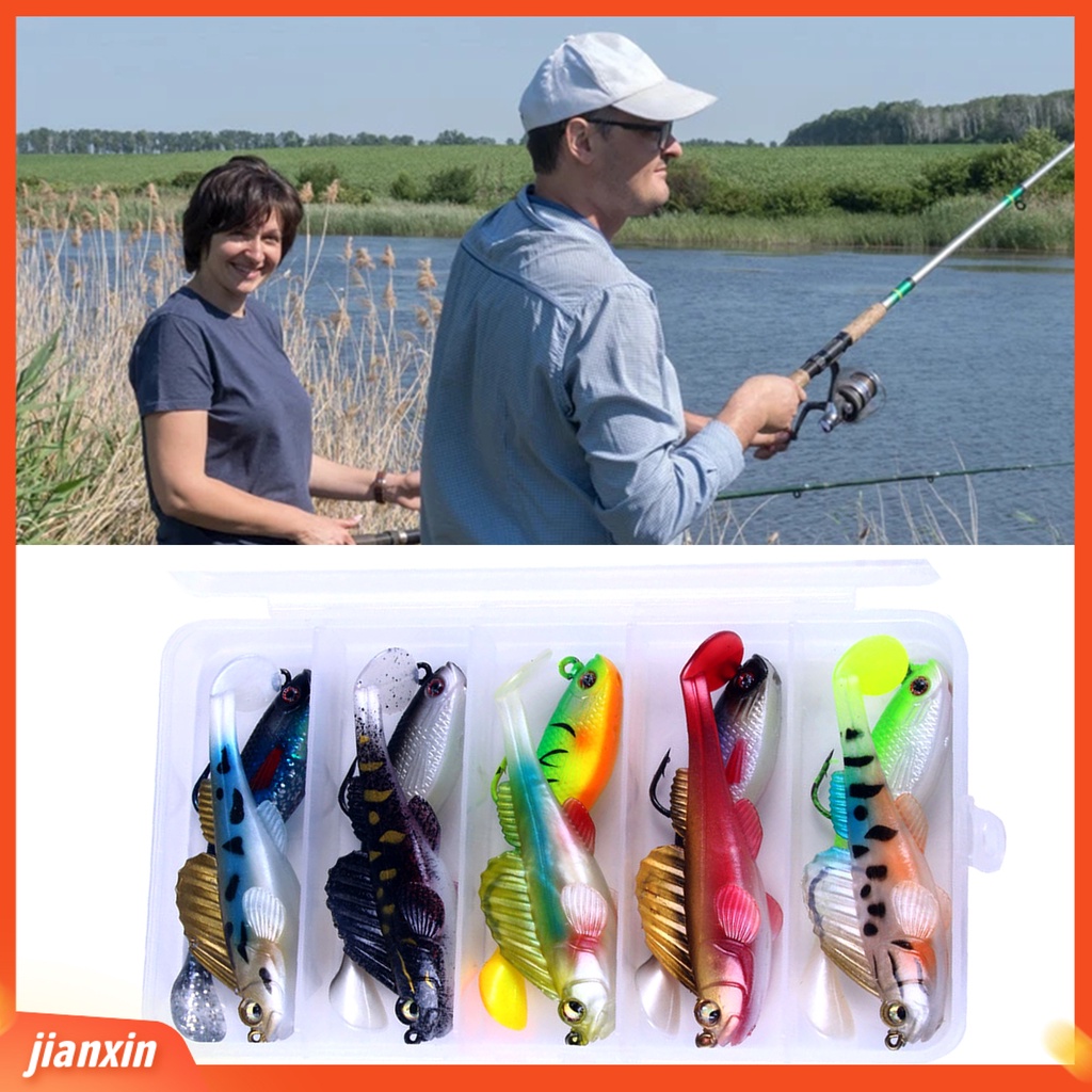 (In Stock) 10Pcs /Set Umpan Pancing Reusable 3D Penampilan Warna-Warni Lembut Melompat Ikan Umpan Kait Tunggal Swimbait Untuk Outdoor