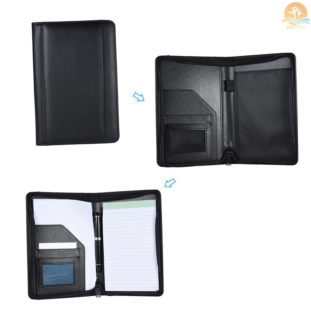 In Stock Portable Business Portfolio Padfolio Folder Dokumen Case Organizer Bahan Kulit PU Dengan Holder Kartu Nama Memo Note Pad