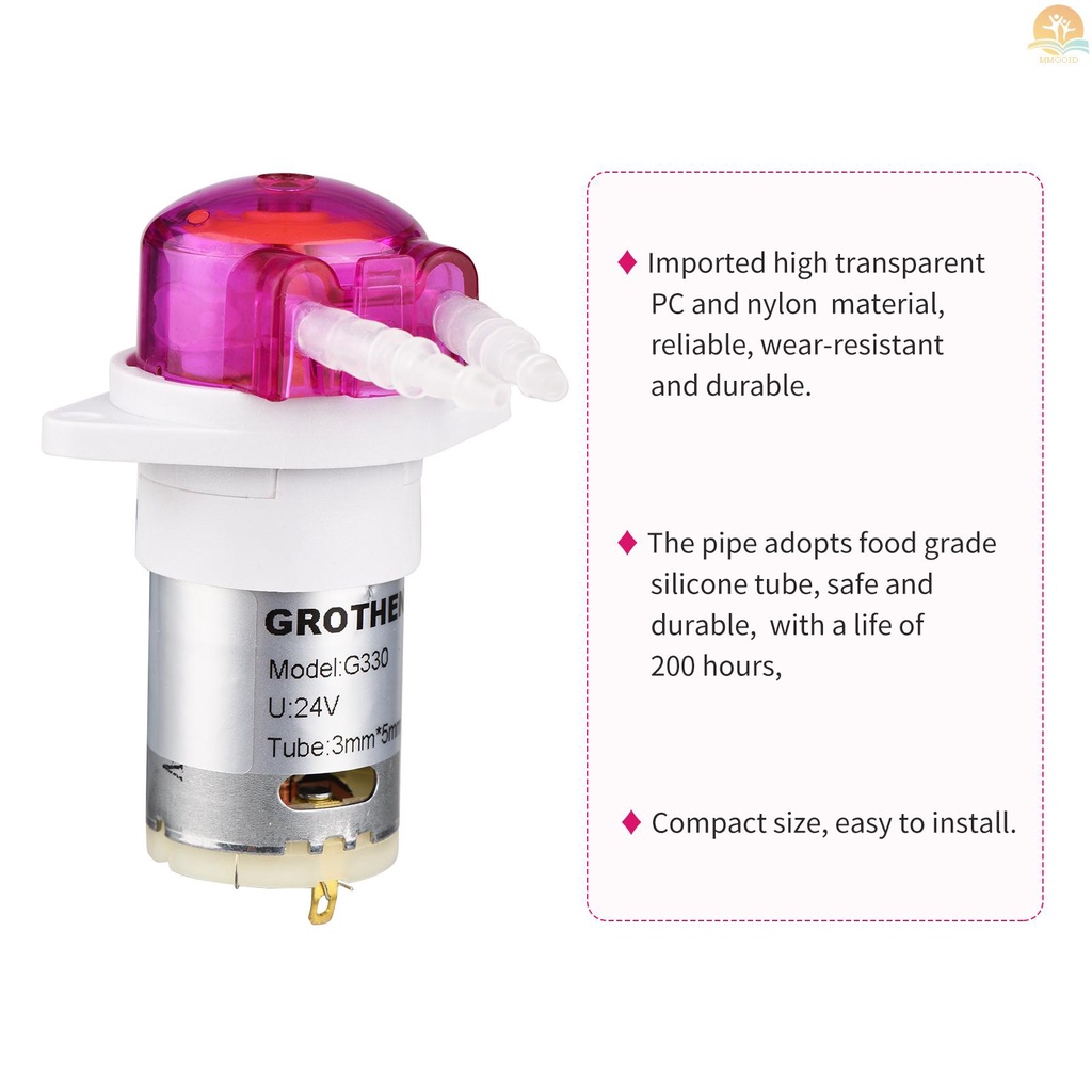 In Stock GROTHEN Peristaltic Pump Dosing Pump Pompa Mini Cairan Self-priming Pompa Air Tabung Silikon Untuk Tangki Aquarium Lab Analisa Kimia 24V 2mm ID x 4mm OD