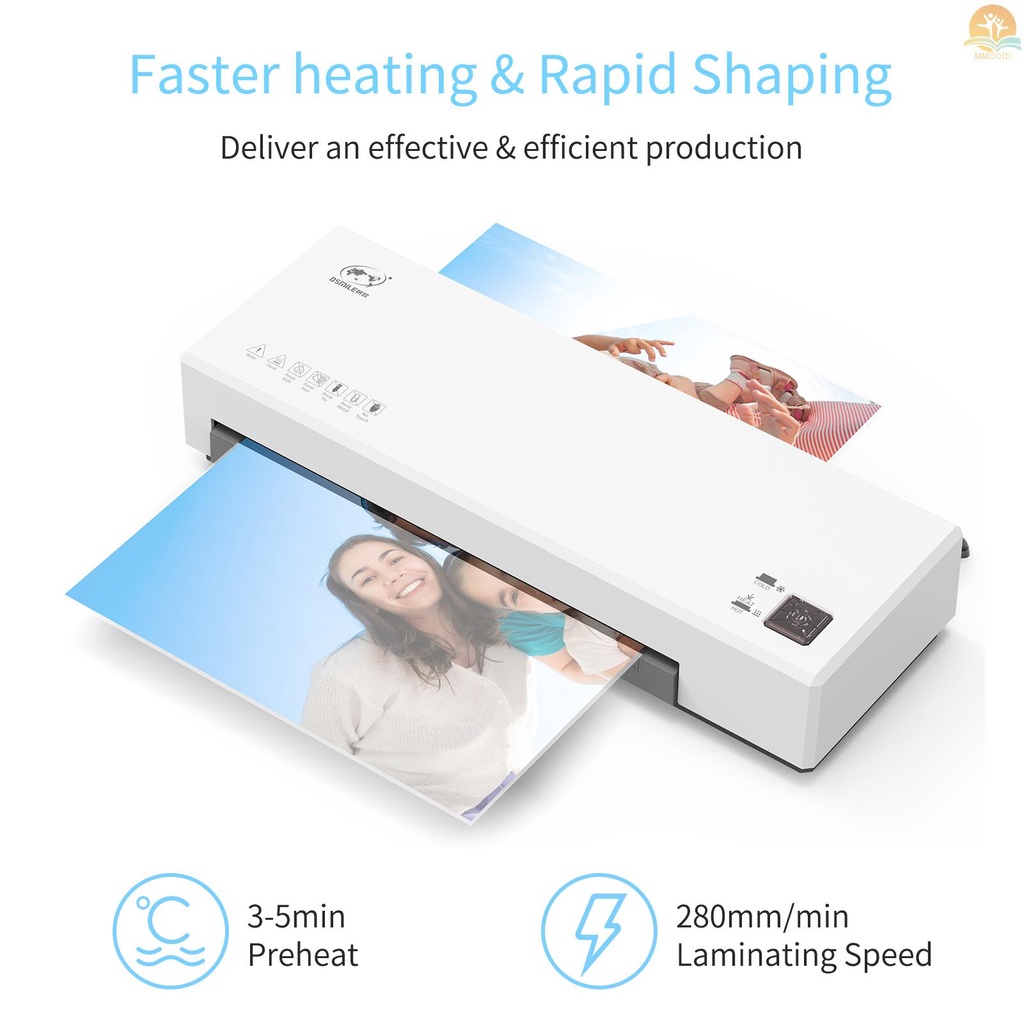In Stock OSMILE Set Mesin Laminator Desktop Ukuran A4 Laminasi Panas Dan Dingin 2 Sistem Rol 9inci Lebar Max Suitabe Untuk A4/A5/A6 Kantong Laminating Untuk Rumah Kantor Sekolah Supp