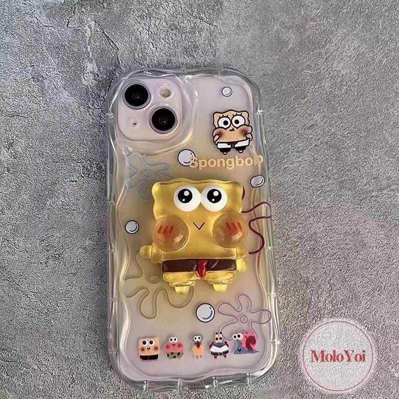 Cartoon Couples 3D Wavy Curved Edge Case Compatible for iPhone 11 13 12 14 Pro Max 7 6 6s 8 Plus XR X XS Max SE 2020 DIY Cute Spongebob Patrick Star 3D Steric Doll Stand Soft Cover