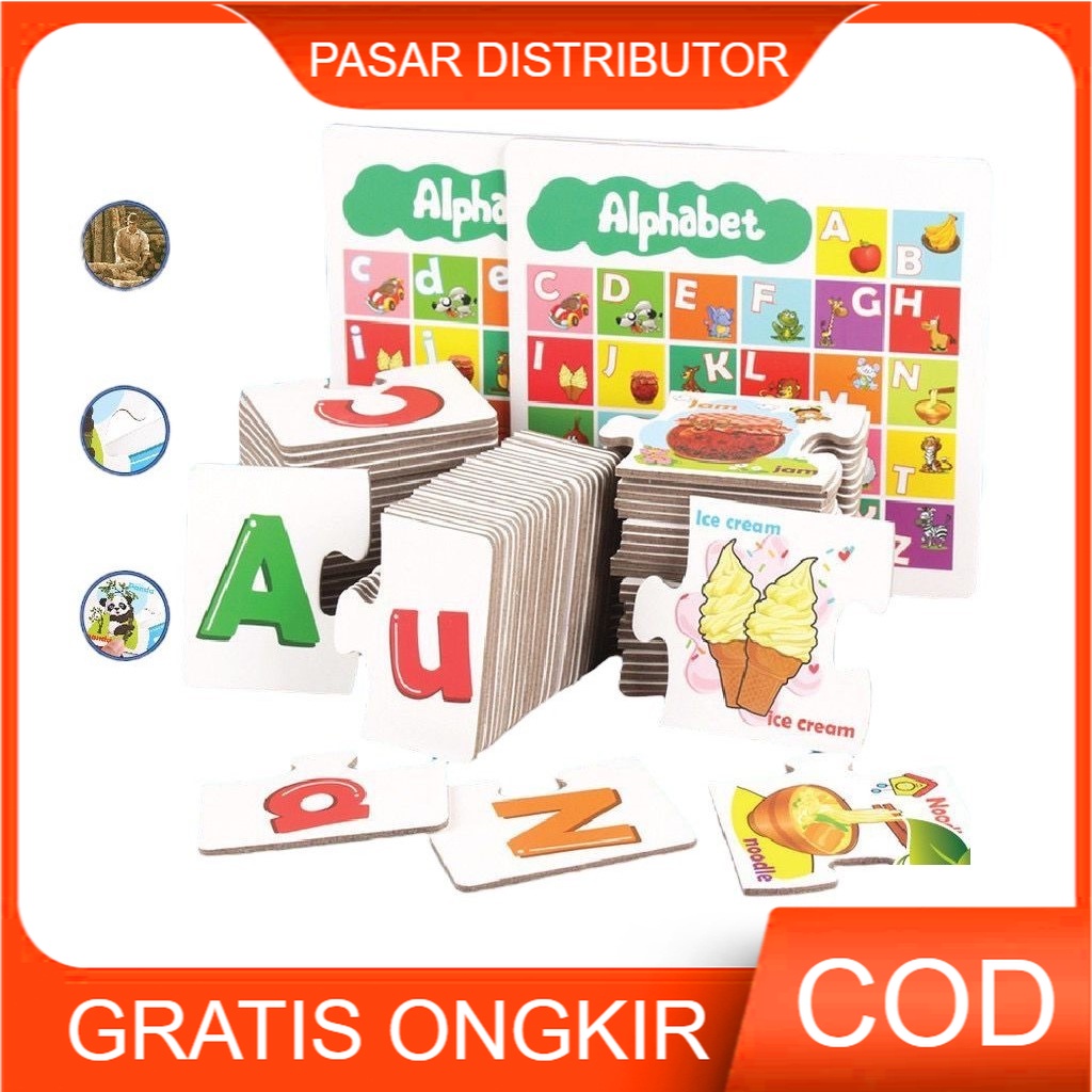 Mainan Edukasi Anak LETTER MATCHING CARD Matching Puzzle Kayu Belajar