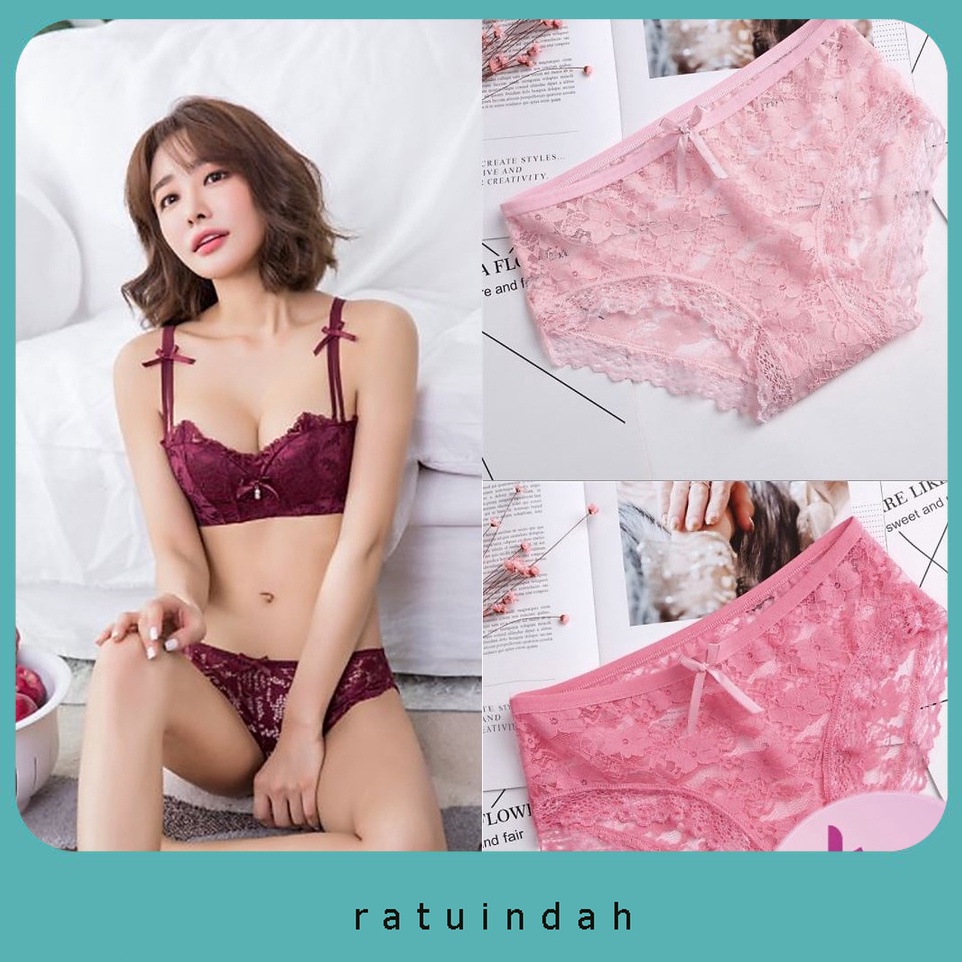 Ratuindah CD036 CD WOMEN BUNGA PANTIES WANITA CELANA DALAM PAKAIAN PANTY SEXY IMPORT LACE FLOWER