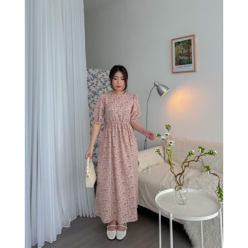 KANON - Shiro Crinkle Floral Dress - Dress midi musim panas / pantai model vintage simpel motif bunga