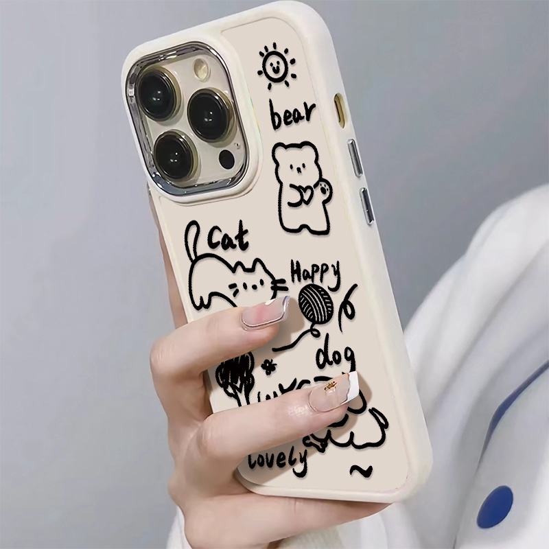 IPHONE Hewan Lucu Casing Ponsel Silikon Kompatibel Untuk Iphone14 13 12 11 Pro Max XS X XR 8 +7Plus Casing Lembut Tombol Metal Shockproof Cover Cell Precticer