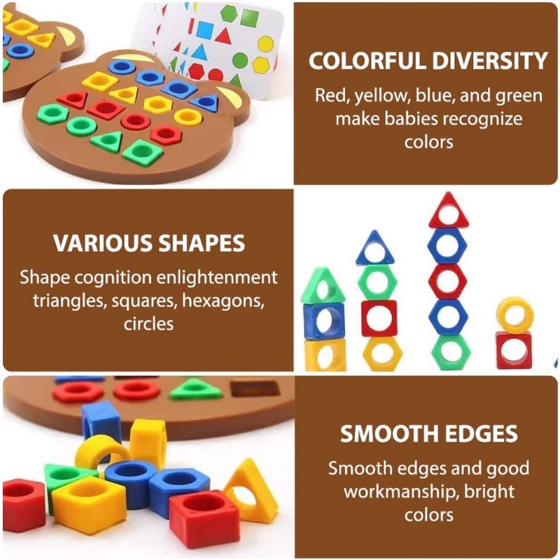 Permainan Puzzle Blok Pencocokan Bentuk Geometris 3D/mainan Bayi Montessori DIY/Permainan Pengenalan Warna Interaktif Edukasi Dini Anak-Anak/Puzzle Papan Pencocokan Bentuk &amp; Warna