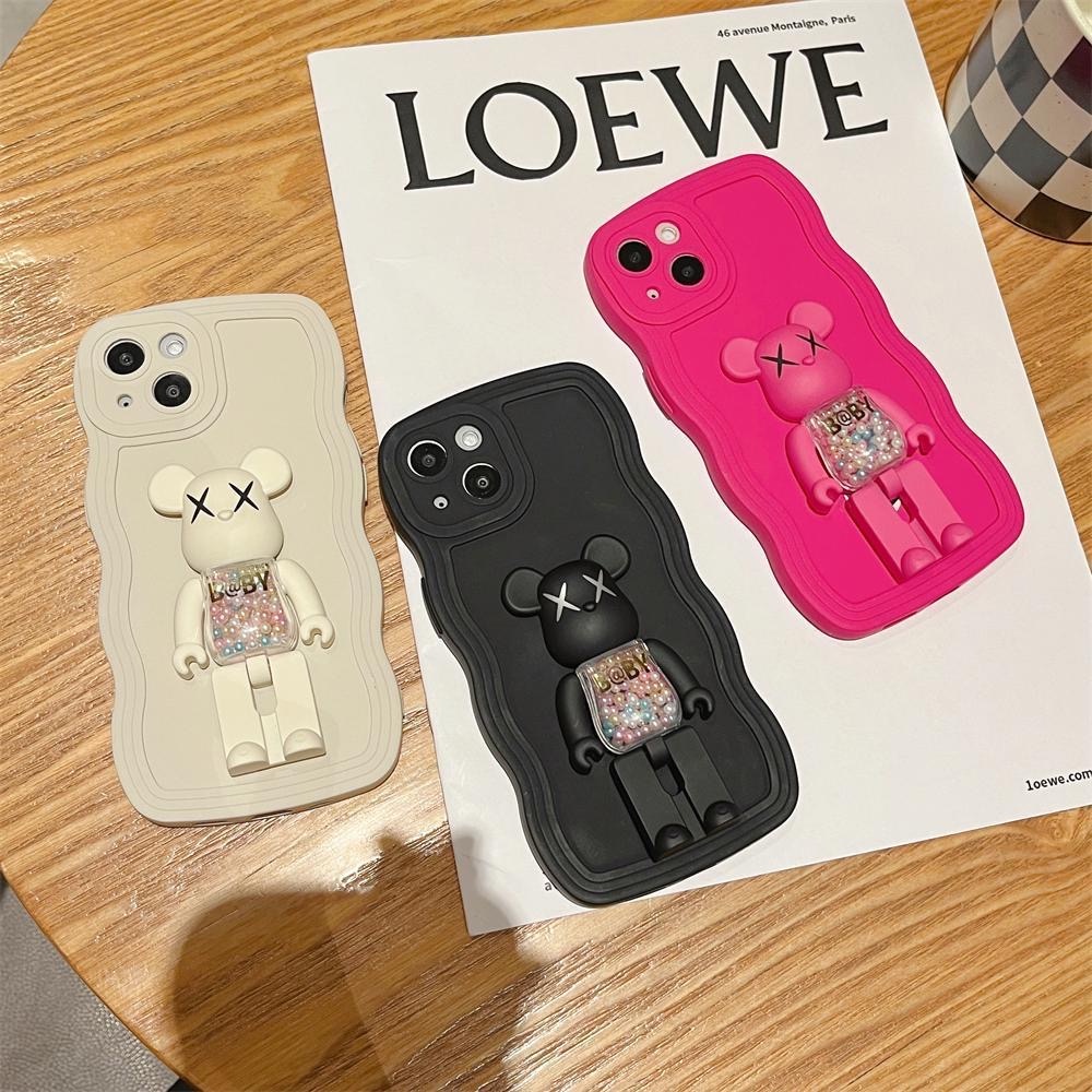 Casing Ponsel Tpu Lentur Tepi Bergelombang KAWS 3D Printing Dengan Stand Untuk iPhone12 Pro Max11 Pro Max Xs Max XR 7/8 Plus Soft Back Cover
