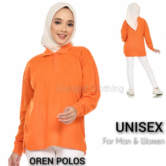 Kaos Polo Panjang Oren Polos / Kaos Kerah Panjang - Oren Polos, S Terbaru