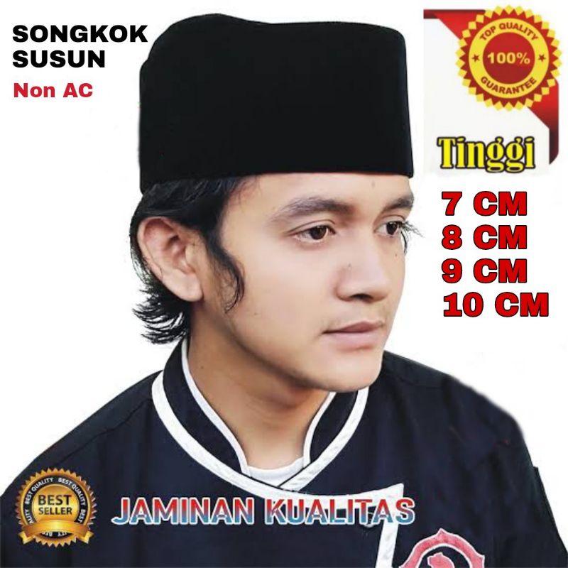 Peci susun hitam Songkok Susun Hitam kopiah susun Tinggi 7 cm,8 cm,9 cm,10 cm
