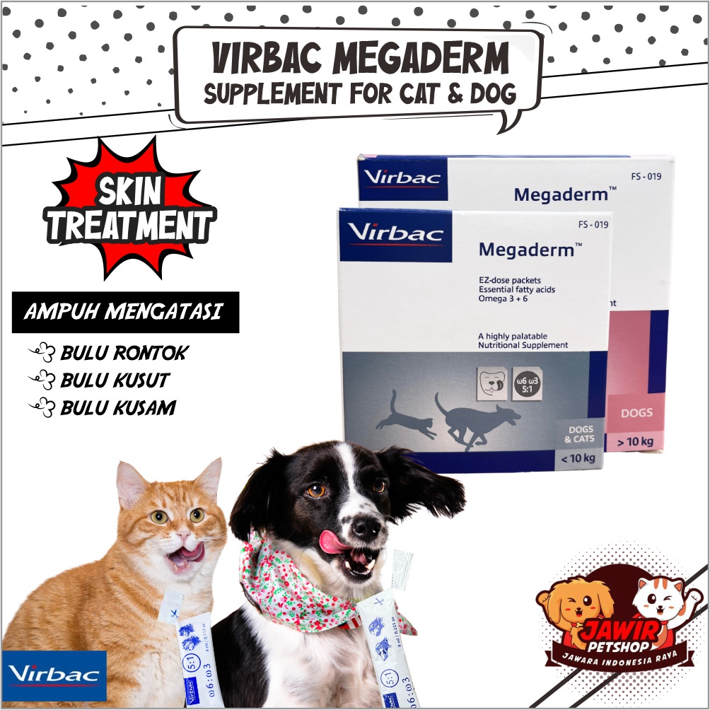 VIRBAC MEGADERM vitamin obat pelebat bulu anti rontok kusam untuk kucing anjing ampuh penumbuh vit hair and skin kulit persia anggora lebat panjang 4ml dan 8ml sachet