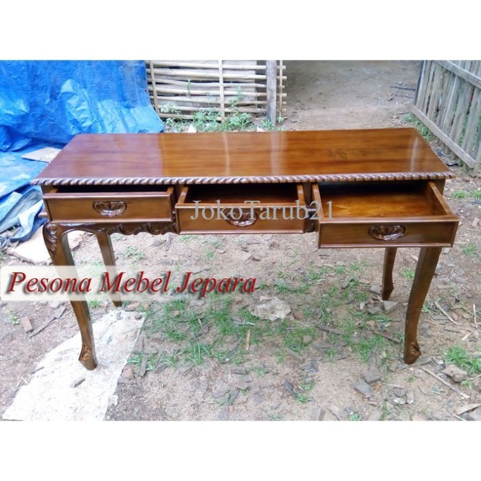 Meja Console atau Konsul Ukir Laci 3 Kayu Jati Pesona Mebel Jepara murah