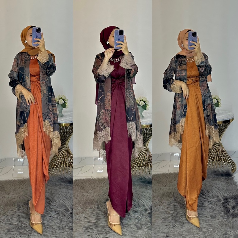 New One Set Dress Kaftan Outer Batik Viscose Baju Kondangan Pesta Lamaran Wisuda Jumbo Premium