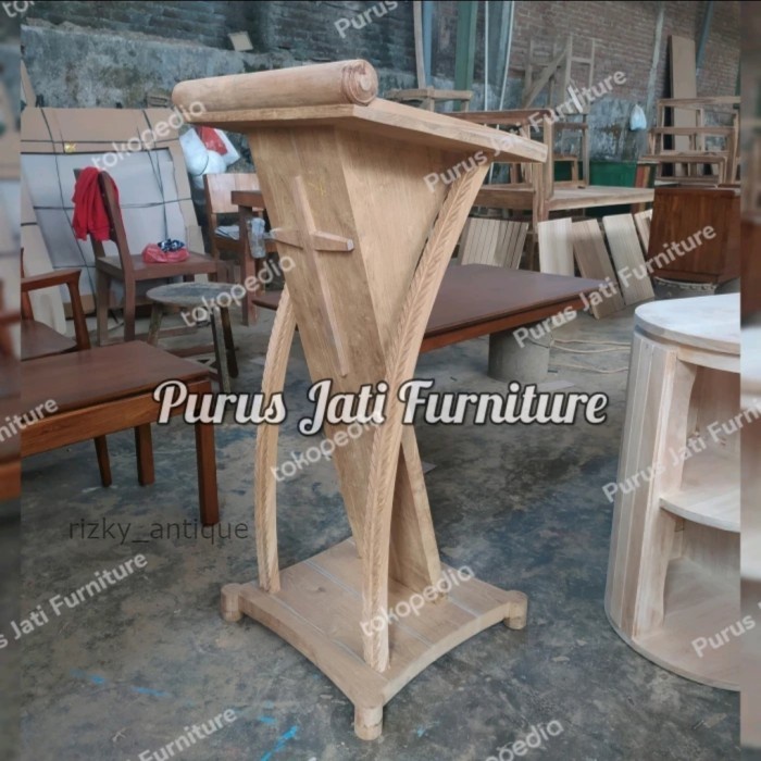 

Mimbar Gereja Minimalis Podium Kristen Bahan Kayu Jati Harga Murah - BELUM FINISHING Termurah cod redy