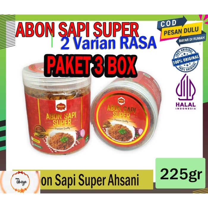

(PAKET 3 BOX) Abon Sapi Super Lezat dan Gurih TERSEDIA 2 VARIAN-225gr - Pedas Manis