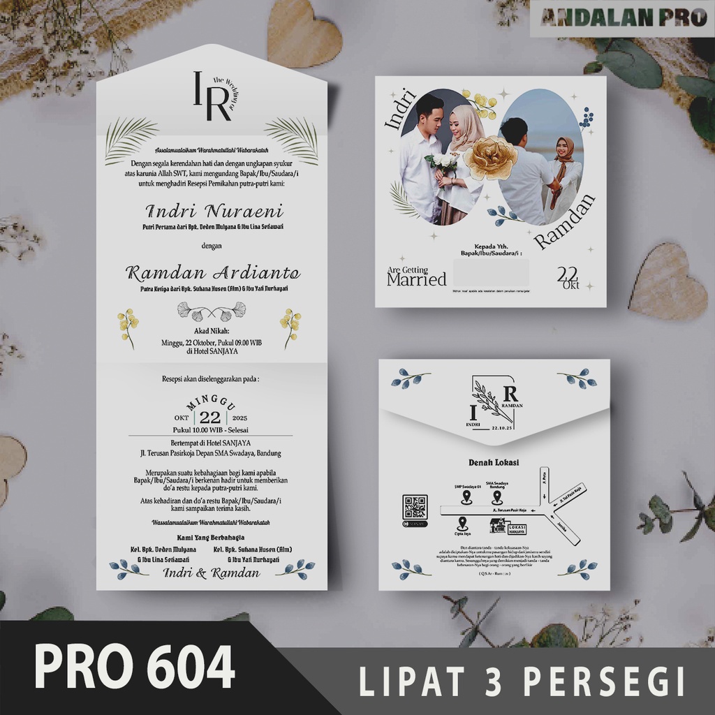 Kode Toko: S2 - PRO 604 LIPAT 3 Persegi Bahan Jasmine / Tik 200 GSM - Cetak Undangan  Termurah, Unda