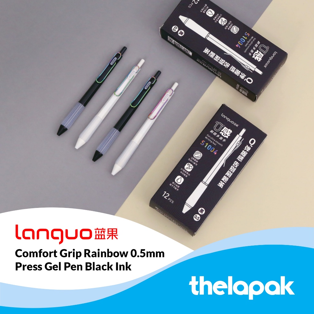 

Pulpen Clicker Gel 0.5mm Languo Comfort Grip Rainbow Clip Pen Tinta Hitam