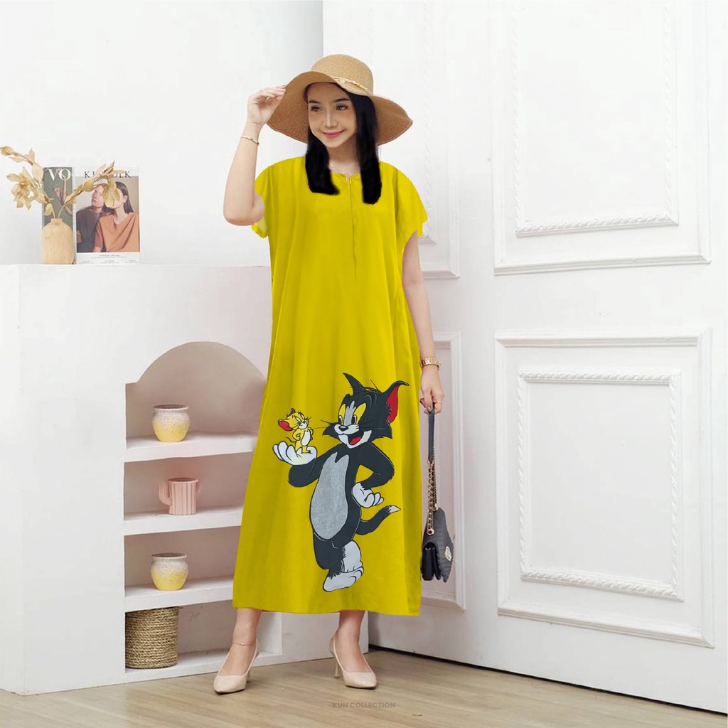 Dress Daster Karakter Bahan Rayon Motif Kartun Semata Kaki