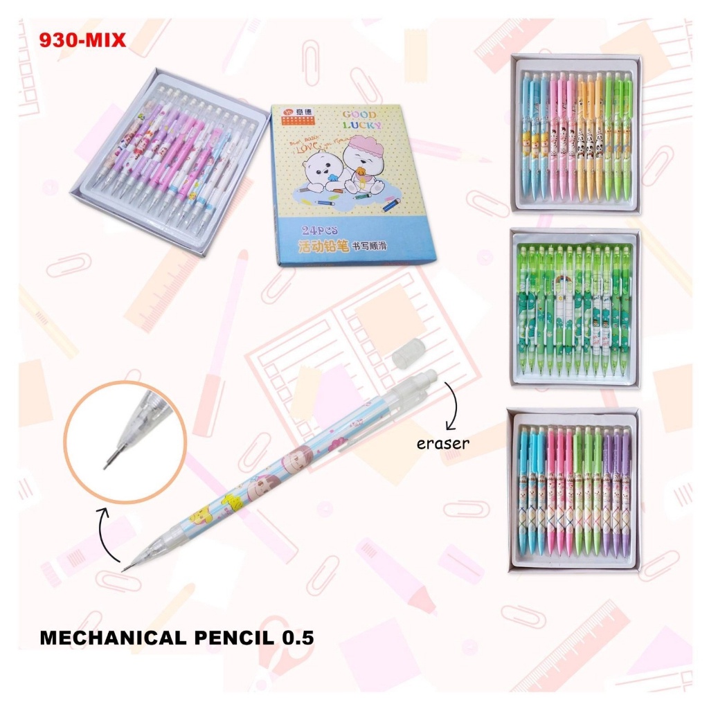 

Rmdodo - Pensil Mekanik 0.5mm Satuan [1 Pcs Pensil] / Pensil Cetek Ada Penghapus / Pencil 930-Mix