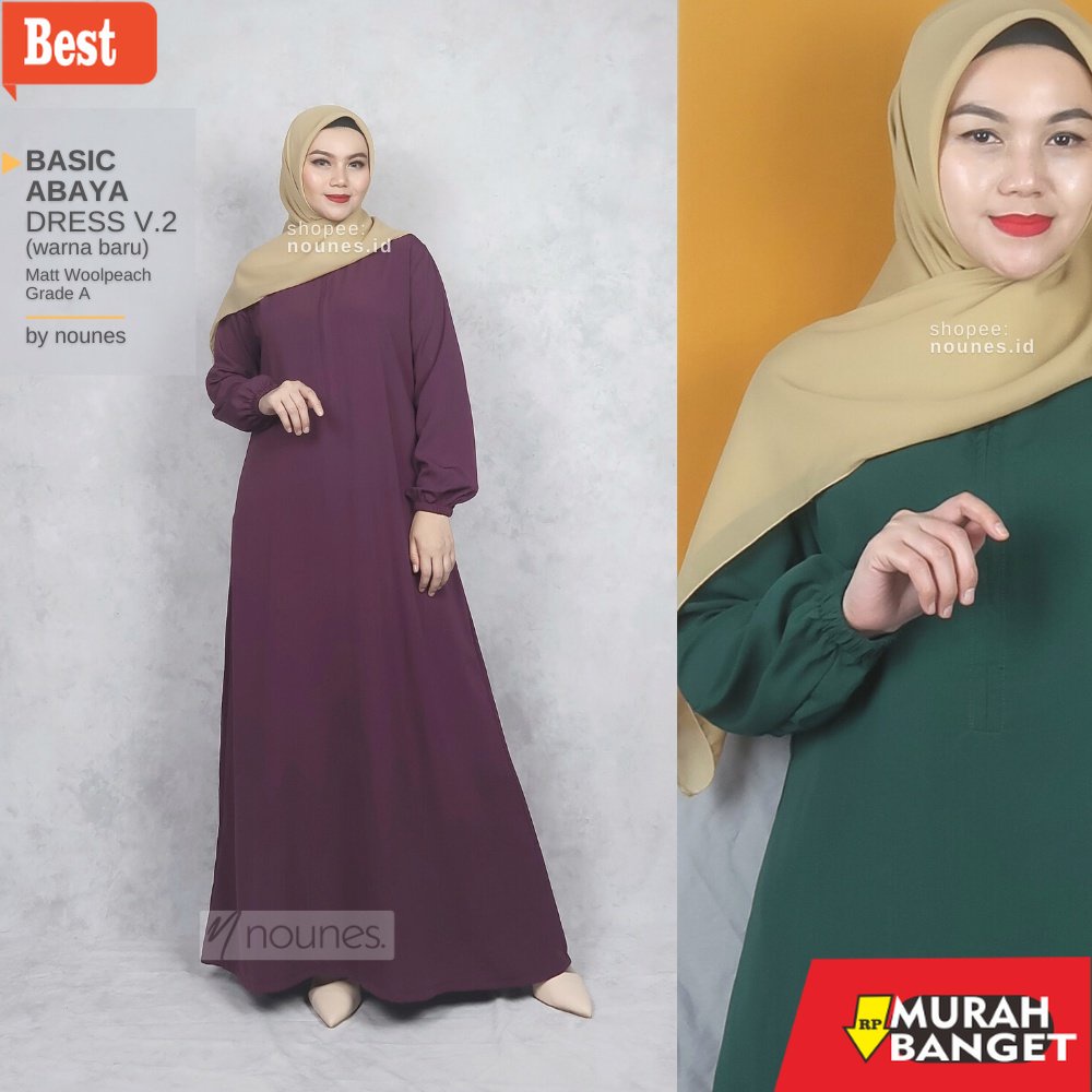 Tren baju lebaran wanita 2023- Nounes Basic Abaya Dress Vol 2 - Warna baru Gamis Daily Polos Syari W