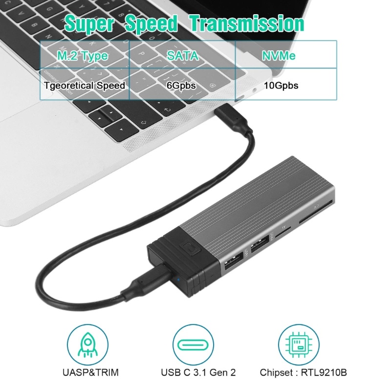 Zzz Hard Drive Case Dual-Protokol M2 NVMe SSD Case SSD Kotak Kandang M2 Ke Type-C SSD Enclosure Case Pengganti