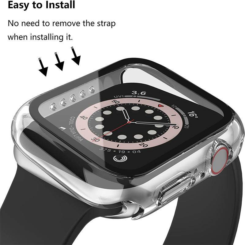 Kaca+tutup Untuk Apple Watch Case Series8 7 45mm 41mm Tempered Hard PC Bumper iWatch Series 6 5 4 3 2 SE 44mm 42mm 40mm 38mm Pelindung Layar