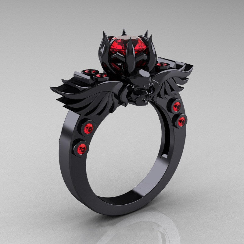 Goldkingdom Aksesoris Perhiasan Fashion Ready Stock Cincin Tengkorak Berlapis Dengan Cincin Permata Emas Dan Merah Perhiasan Gaya Punk.