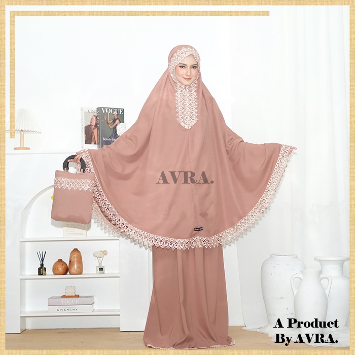 Mukena Dewasa Jumbo 2 in 1 Katun Resleting Leher Renda Mewah Bahan Rayon Mukenah Adem