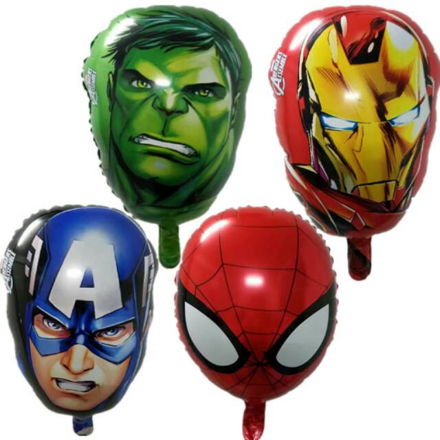 Balon Foil Kepala Captain America, Spiderman, Hulk, Iron Man Size 45 cm