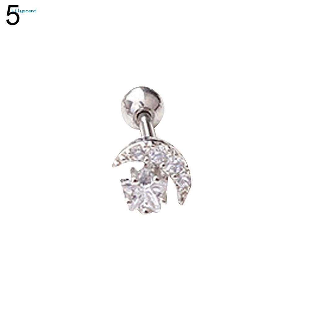 Lilyscent 1Pc Wanita Cubic Zirconia Hias Bunga Bintang Bulan Tulang Rawan Stud Anting Perhiasan