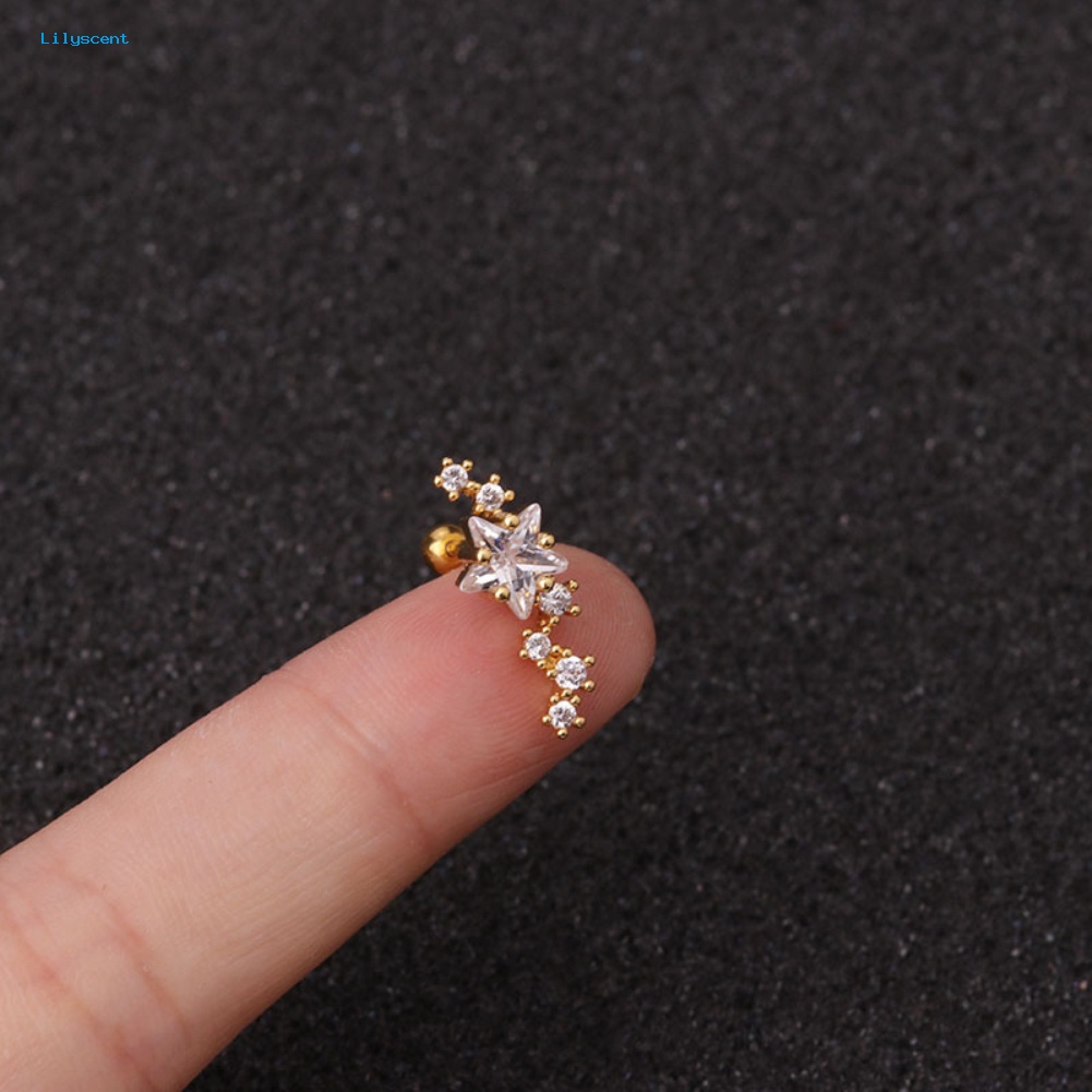 Lilyscent 1Pc Lady Cubic Zirconia Hias Bintang Bulan Telinga Stud Anting Tindik Helix Perhiasan