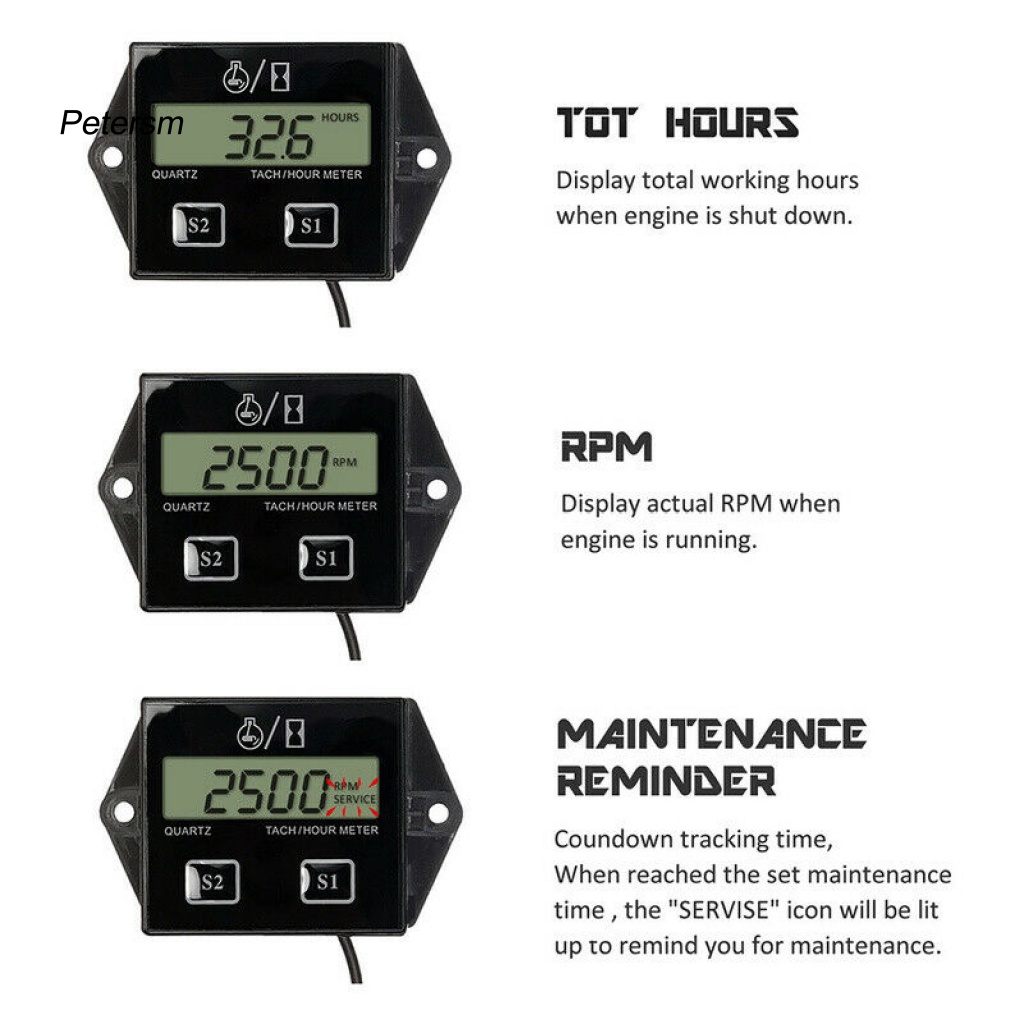 Pp Tachometer RPM Anti Air Untuk Motor Trail Motor LCD Digital Tiny Hour Gauge Meter Mudah Dipasang