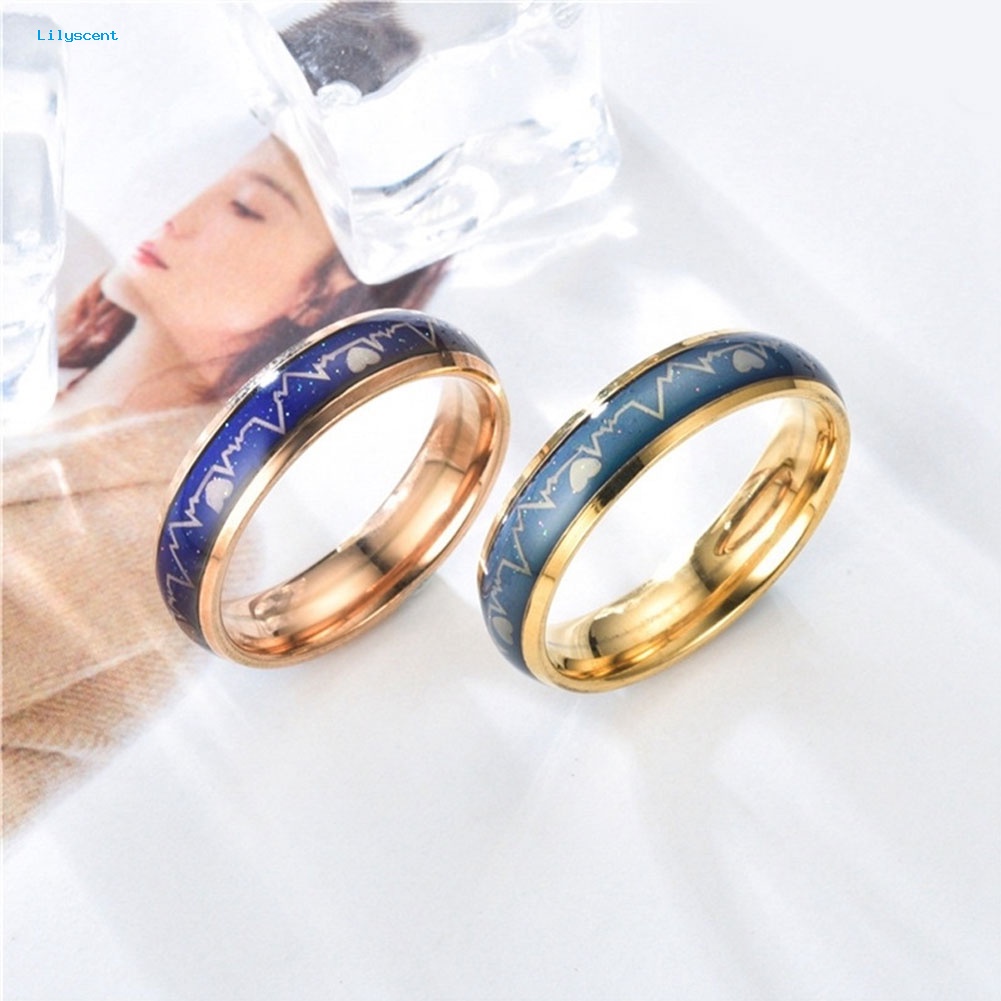 Lilyscent Fashion Pria Wanita Mood Changing Color Heart Beat Cincin Pesta Perhiasan Pasangan Band