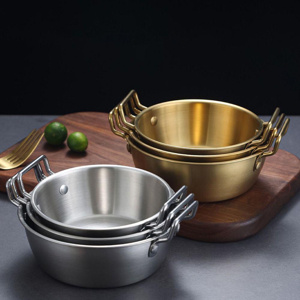 [Elegan] Mangkuk Masakan 1PC Stainless Steel Telinga Ganda Peralatan Makan Dapur Melepuh Bukti Piring Makanan Ringan