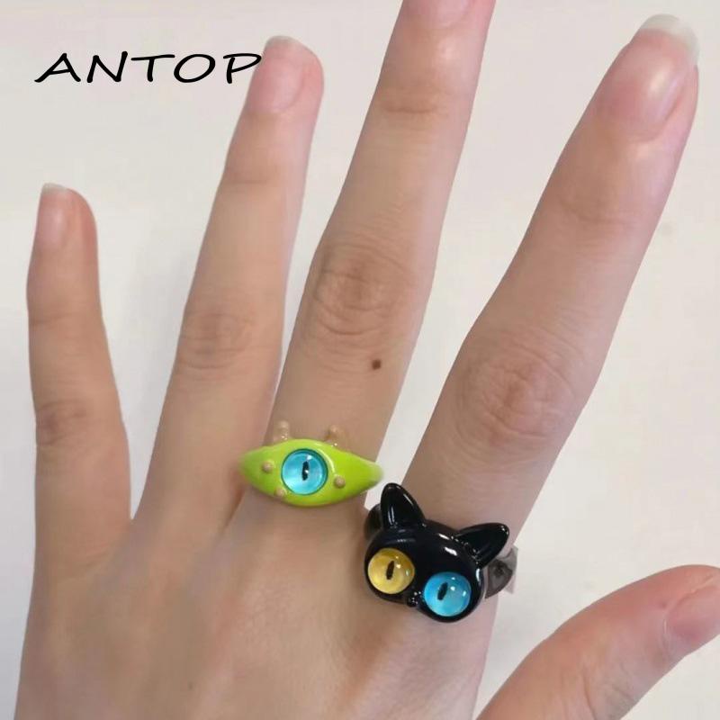 [Antop Cewe Cincin Pacar Couple Ring Lucu Kucing Hitam Monster Kecil Mata Besar Manis Keren Kartun Lovely