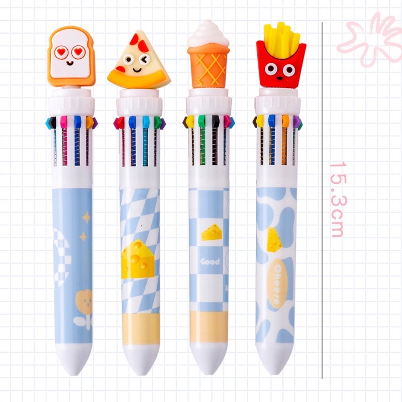 Bolpoin Multi Berwarna/Bolpen Shuttle 0.5mm 10-in-1 Retractable/Sepuluh Warna Kawaii Tulisan Alat Tulis Kantor Perlengkapan Sekolah