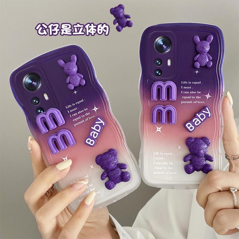 Andyh Casing Ponsel Untuk Xiaomi 12 Pro 12x11 Lite 11T Pro Phone Case 3D Alphabet Bear Pelindung Kamera Pelindung Penutup Belakang Couple Case