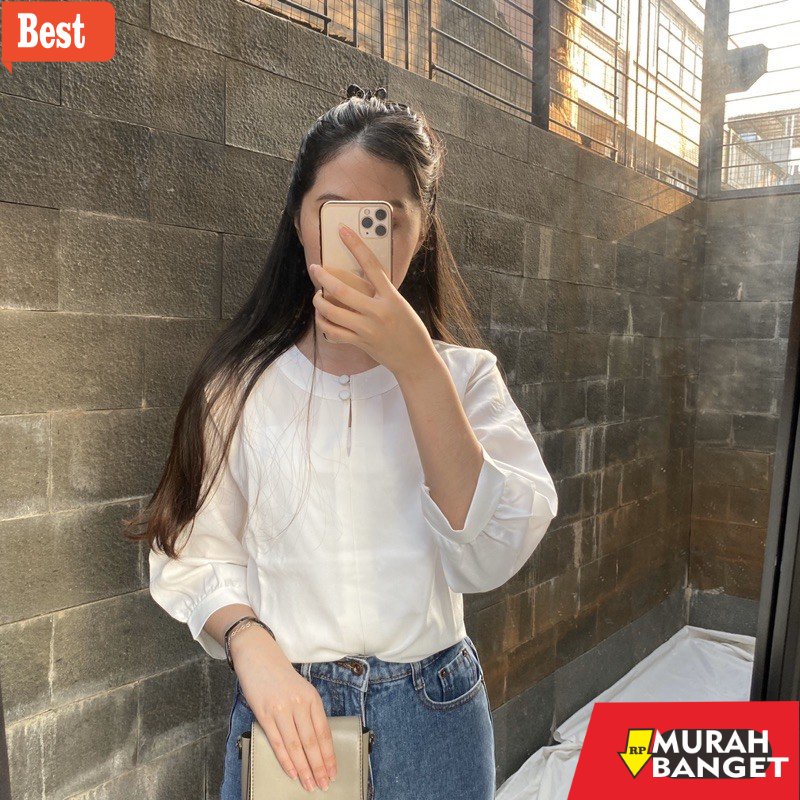 Tunik jumbo terbaru untuk wanita- NYLA Blouse Kantor Korea 3/4 Sleeves Blus Jumbo Tunik Big Size A20