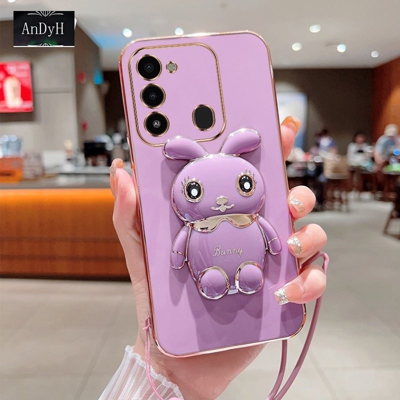 Andyh Case Handphone Untuk Infinix Tecno Spark Go 2022 Spark 8C KG5 KG5J KG5k Kartun Lucu Kelinci Kecil Tepi Lurus Soft Shell Mengirim lanyard Silikon