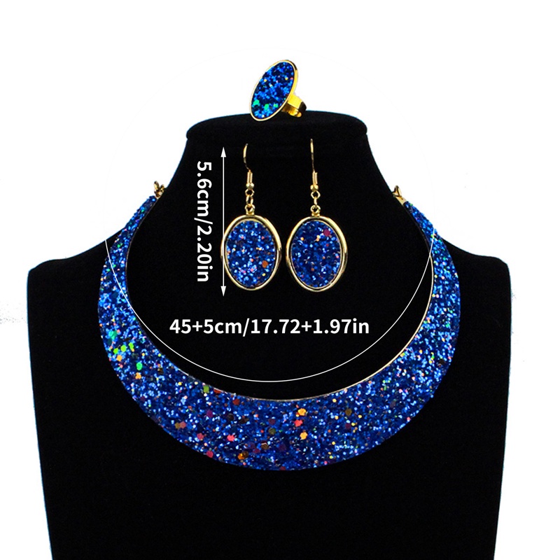 Temperamen Eropa Dan Amerika Perhiasan Pengantin Mengkilap Paduan Bertatahkan Berlian Penuh Perhiasan Pernikahan Kalung Cincin Anting Set