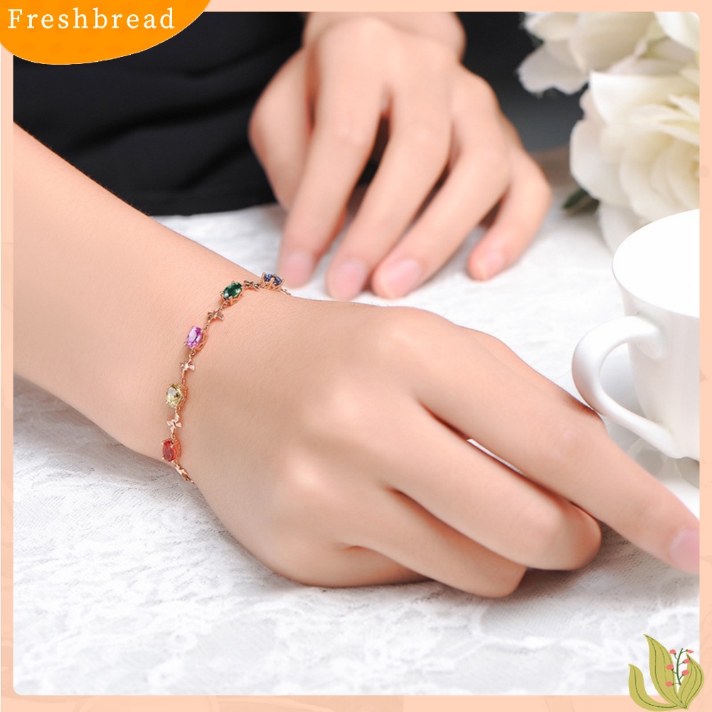 &lt; Freshbread &gt; Elegan Multicolor Oval Berlian Imitasi Kupu-Kupu Wanita Gelang Pesta Perhiasan Hadiah