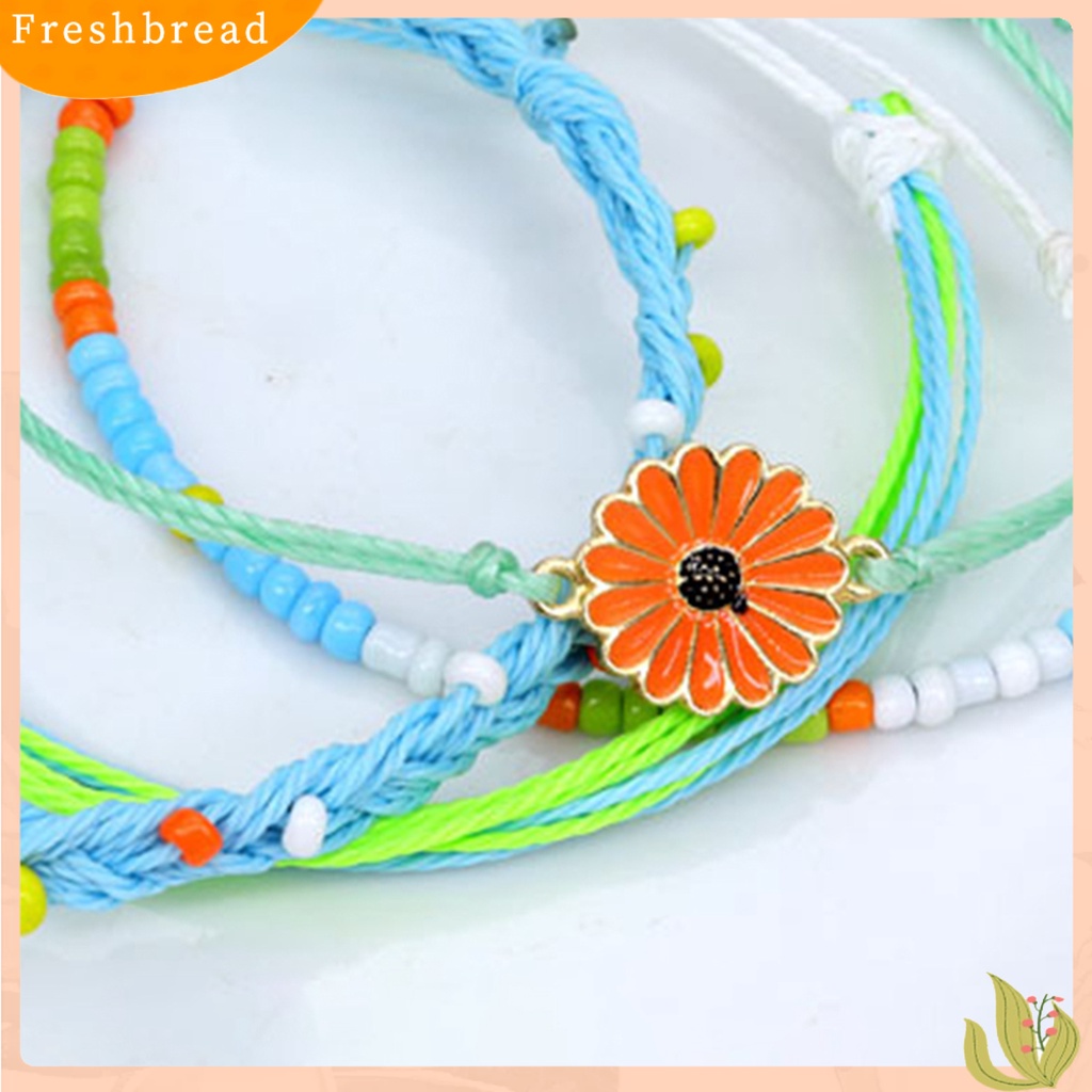 &lt; Freshbread &gt; 4Pcs Wanita Gelang Gaya Bohemian Paduan Tahan Air Tenun Tangan Gelang Braided Bangle Dengan Liontin Set Hadiah Ulang Tahun