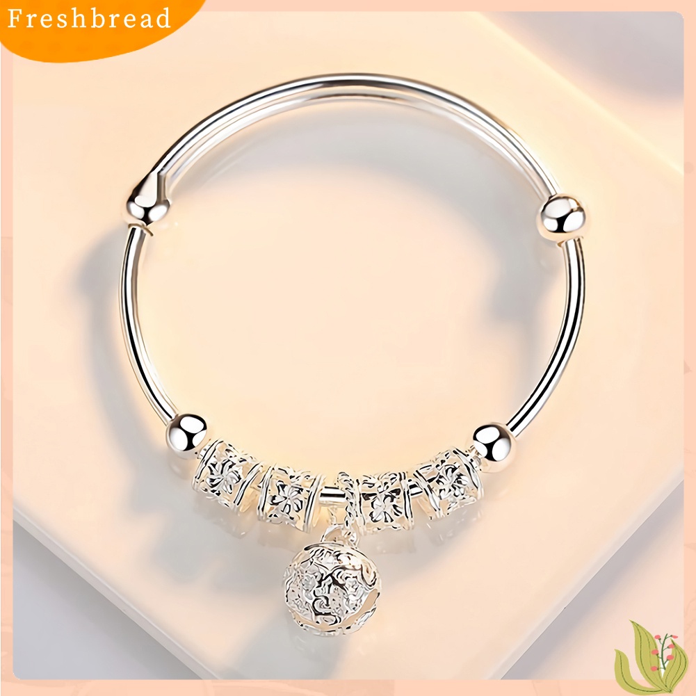 &lt; Freshbread &gt; Wanita Manik-Manik Bell Pesona Perak Disepuh Adjustable Gelang Bangle Perhiasan Hadiah